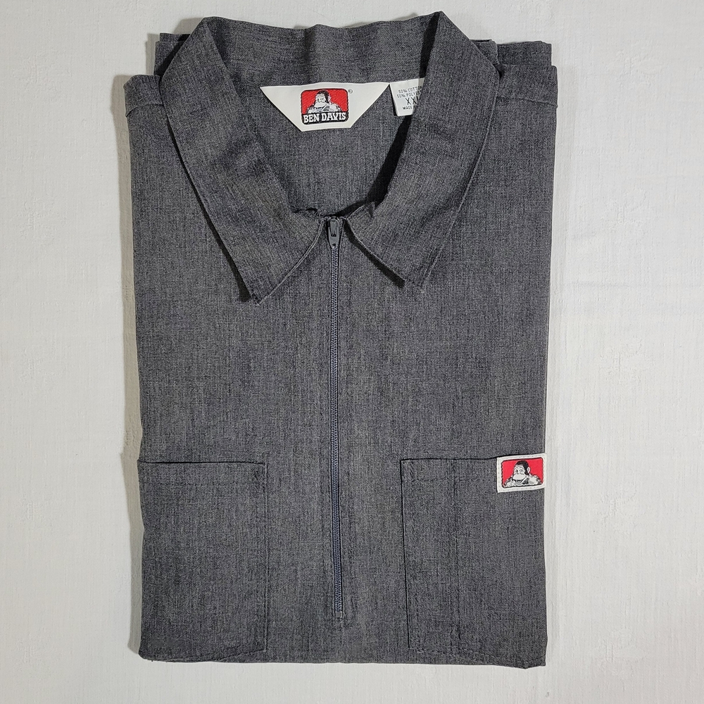 Vintage Ben Davis (Men's XXL) Quarter Zip Short Sleeve Work Shirt Gray